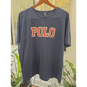 VINTAGE Polo Ralph Lauren Shirt Mens Extra Large Navy Spelt Out Logo Spell